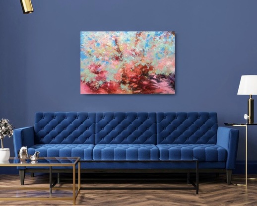 (CreativeWork) Blue gum in pink by Victoria Collins. Oil. Shop online at Bluethumb.