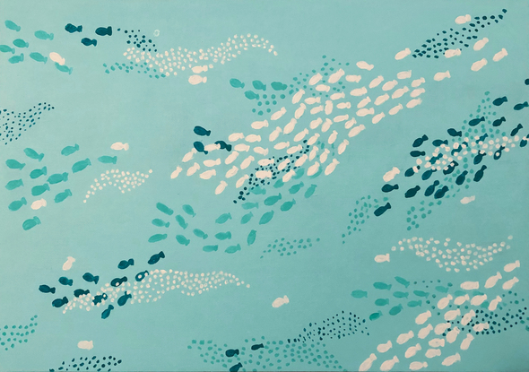 The Gathering is a painting of various schools of fish formations.