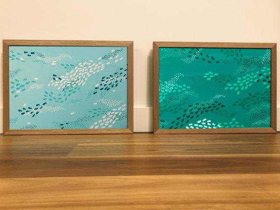 The Gathering is a painting of various schools of fish formations.