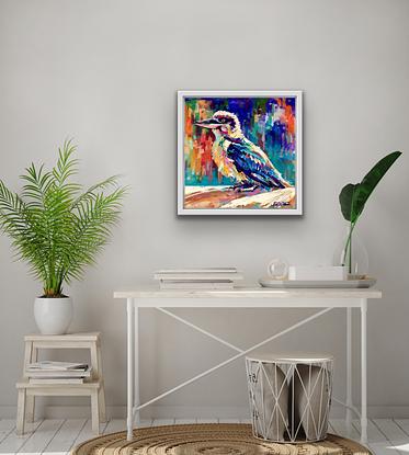 Colourful bird, colourful kookaburra, vibrant kookaburra, happy colours, 