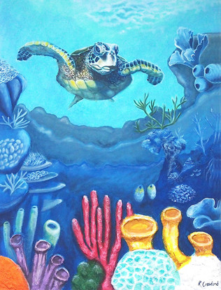 (CreativeWork) Sea Turtle Underwater by Rebecca Crawford. Acrylic. Shop online at Bluethumb.