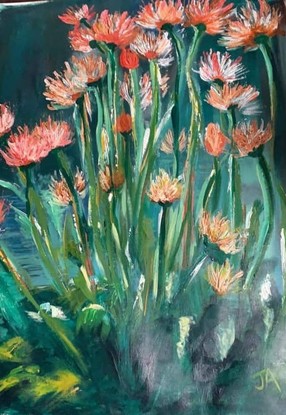 (CreativeWork) flowers by Jenny Athos. Acrylic. Shop online at Bluethumb.