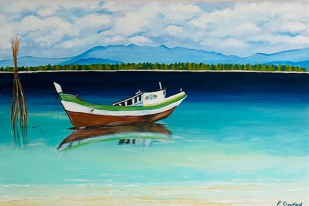 (CreativeWork) Indonesian Tug Boat by Rebecca Crawford. Acrylic. Shop online at Bluethumb.