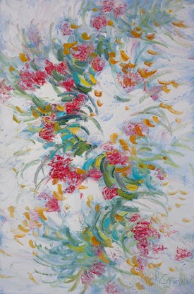 Australian native flowers painted in a semi abstract style