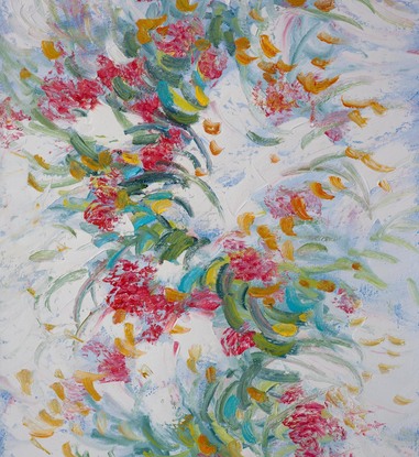 Australian native flowers painted in a semi abstract style