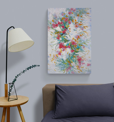 Australian native flowers painted in a semi abstract style