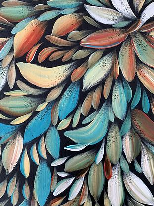 (CreativeWork) Bush Medicine Leaves - Blue/ Turquoise (A) by Louise Numina. Acrylic. Shop online at Bluethumb.