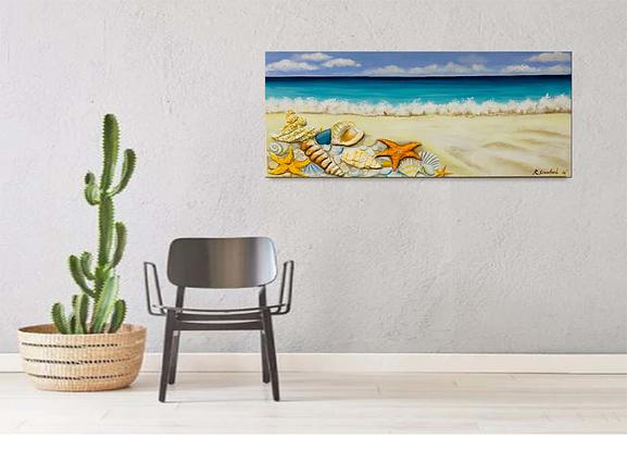 (CreativeWork) Sea Shells on a Beach by Rebecca Crawford. Acrylic. Shop online at Bluethumb.