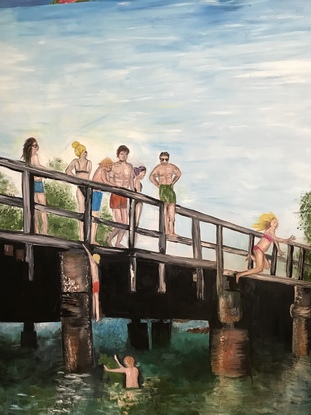 (CreativeWork) Bridgejumpers by jo eden. Oil. Shop online at Bluethumb.