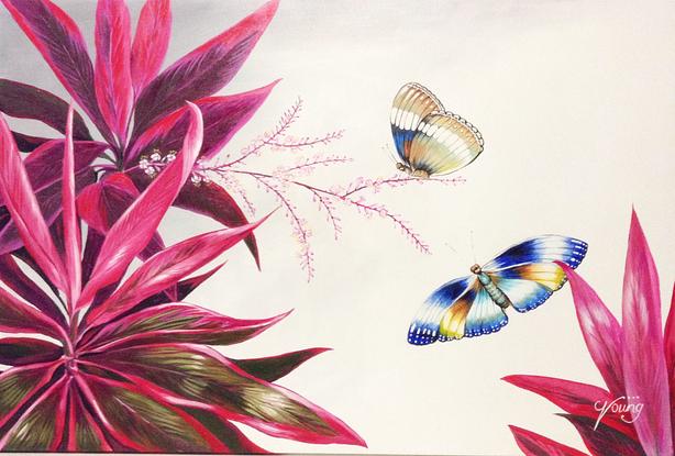 (CreativeWork) Butterflies by christine Young. Acrylic. Shop online at Bluethumb.