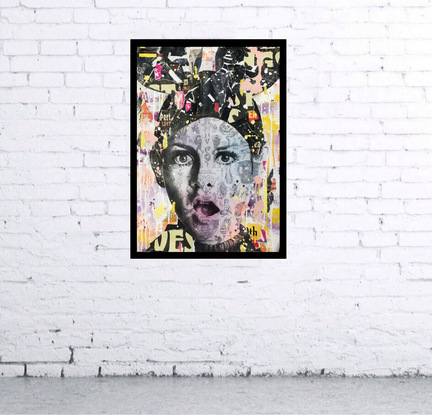 Original hot Mixed Media Collage TWIGGY, Wall Art