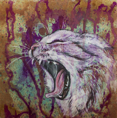 (CreativeWork) White Cat by Angelica Zurawski. Mixed Media. Shop online at Bluethumb.