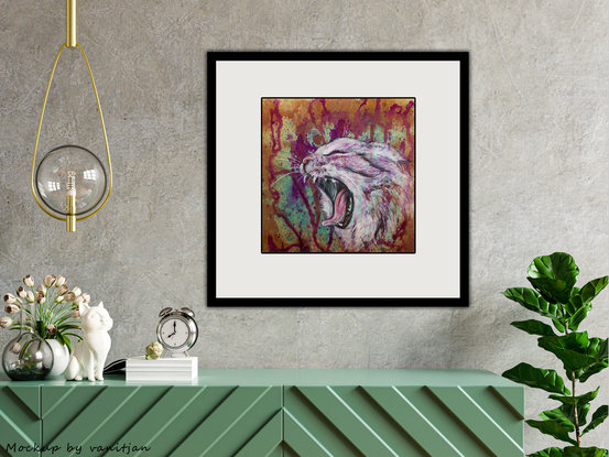 (CreativeWork) White Cat by Angelica Zurawski. Mixed Media. Shop online at Bluethumb.