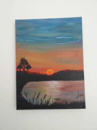 (CreativeWork) Sunset at the Lake by Latifa Hachem. Acrylic. Shop online at Bluethumb.