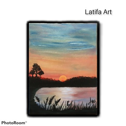 (CreativeWork) Sunset at the Lake by Latifa Hachem. Acrylic. Shop online at Bluethumb.