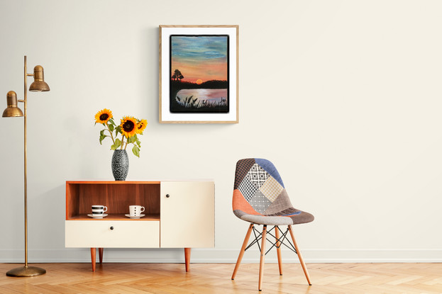 (CreativeWork) Sunset at the Lake by Latifa Hachem. Acrylic. Shop online at Bluethumb.