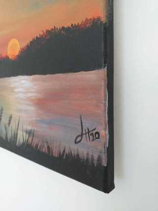 (CreativeWork) Sunset at the Lake by Latifa Hachem. Acrylic. Shop online at Bluethumb.