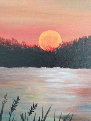 (CreativeWork) Sunset at the Lake by Latifa Hachem. Acrylic. Shop online at Bluethumb.