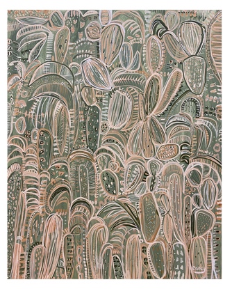 Moroccan Soirée is a modern contemporary abstract impression of cacti and desert Palms by Carley Bourne 