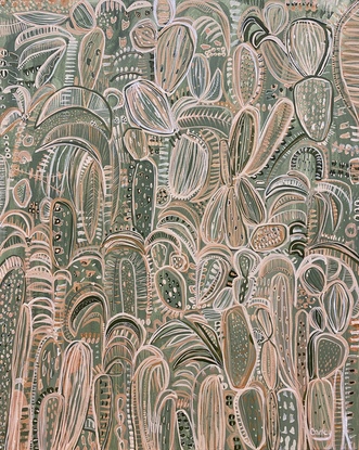 Moroccan Soirée is a modern contemporary abstract impression of cacti and desert Palms by Carley Bourne 