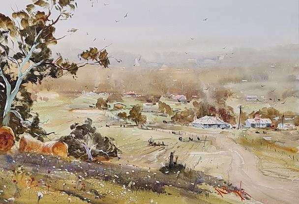 (CreativeWork) Summertime. Yarra Valley by Kevin Boucher. Watercolour. Shop online at Bluethumb.