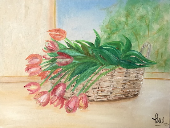 (CreativeWork) Tulips by Hue Campbell. Oil. Shop online at Bluethumb.