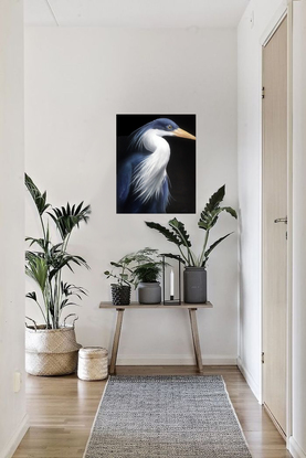 (CreativeWork) Pied Heron by christine Young. Acrylic. Shop online at Bluethumb.