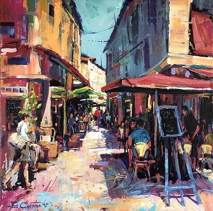 (CreativeWork) Cafe Bordeaux  by Jos Coufreur. Acrylic. Shop online at Bluethumb.