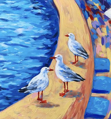 Sydney Opera House  with sailing boats an seagulls, the original acrylic  painting by Irina Redine. 