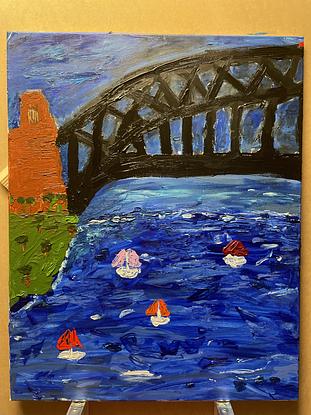 (CreativeWork) Sydney sailing - Storm approaching  by Greg Carter. Acrylic. Shop online at Bluethumb.