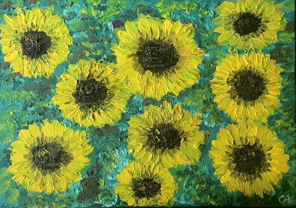 (CreativeWork) Sunflowers  by Sabina Fassalova. Oil. Shop online at Bluethumb.