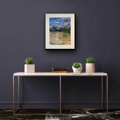 (CreativeWork) Moonrise over the Lagoon by Steven Fisher. Oil. Shop online at Bluethumb.