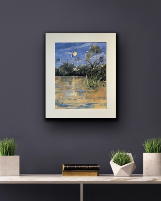 (CreativeWork) Moonrise over the Lagoon by Steven Fisher. Oil. Shop online at Bluethumb.