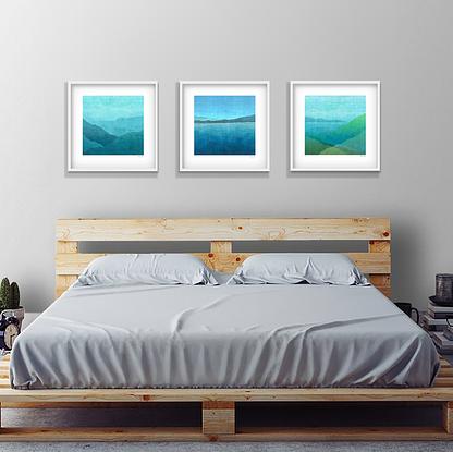 'Gradual Harbour' has been released as a limited edition print. It is reproduction of my original mixed media painting, which is part of a trio, you can see in the situation photos.

It teams well with ‘Gradual Lake' and ‘Gradual Night Harbour' to cover a medium size wall, ideal for home or the office to create some calm. This print is an edition of 35. This exclusive print is signed and numbered by the artist.
