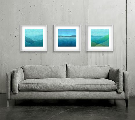 'Gradual Harbour' has been released as a limited edition print. It is reproduction of my original mixed media painting, which is part of a trio, you can see in the situation photos.

It teams well with ‘Gradual Lake' and ‘Gradual Night Harbour' to cover a medium size wall, ideal for home or the office to create some calm. This print is an edition of 35. This exclusive print is signed and numbered by the artist.
