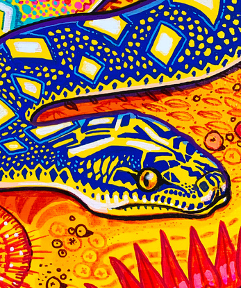 (CreativeWork) Rainbow Serpent by Brad Madge. Acrylic. Shop online at Bluethumb.