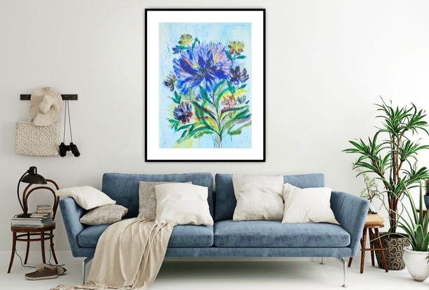 Chinoiserie blue acrylic painting 