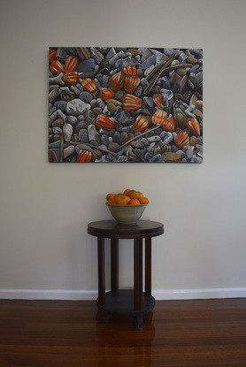 (CreativeWork) Random Nature # 6 with pandanus and dead coral.  by Caroline McKay. Oil. Shop online at Bluethumb.