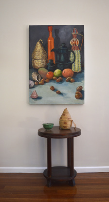 (CreativeWork) Still Life with Nuts and Fruit by Caroline McKay. Oil. Shop online at Bluethumb.