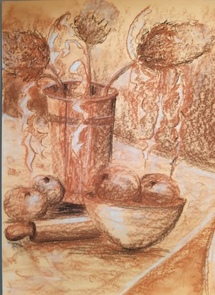 (CreativeWork) Still life in Sienna by Maxine Price. Drawing. Shop online at Bluethumb.