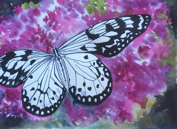 (CreativeWork) Butterfly joy by Hilde Marsh. Watercolour. Shop online at Bluethumb.