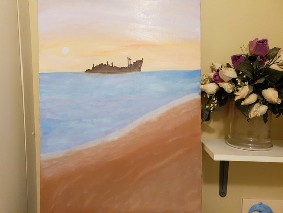 (CreativeWork)  Ship Passing By on the Horizon at Sunrise by Diane Markey. Oil. Shop online at Bluethumb.