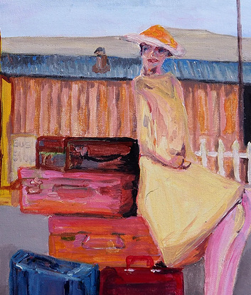 (CreativeWork) Retro Girl Leaving by Carmen Griffen. Acrylic. Shop online at Bluethumb.