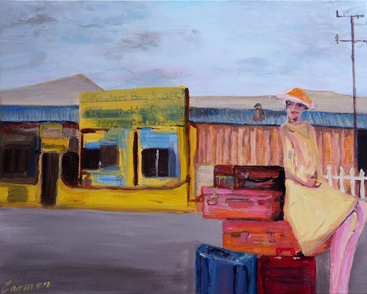 (CreativeWork) Retro Girl Leaving by Carmen Griffen. Acrylic. Shop online at Bluethumb.