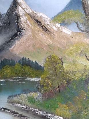 Mountain scene with a lake and trees