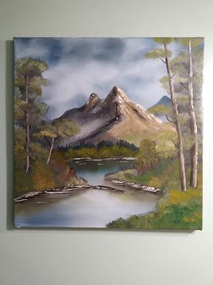 Mountain scene with a lake and trees