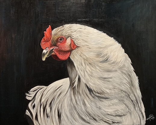 (CreativeWork) Don’t Be a Chicken by Katina Prior. Oil. Shop online at Bluethumb.