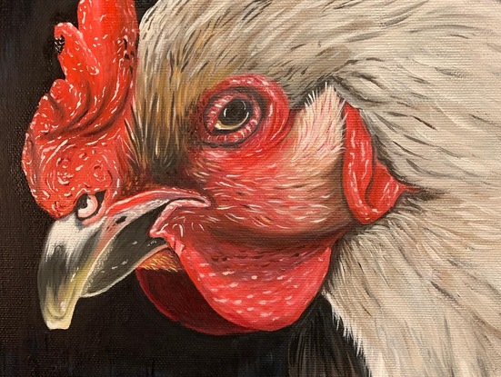 (CreativeWork) Don’t Be a Chicken by Katina Prior. Oil. Shop online at Bluethumb.