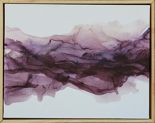 A maroon stream of ink flowing across the canvas depicting a deep crack in the canvas 