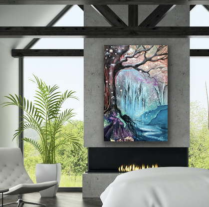 Luminous lights. Awe-inspiring sights.


There's an air of magic in this whimsical forest with its soft fog and glowing lights, enticing one to explore and discover new wonders. The forest's soft fog and glowing lights create a romantic atmosphere.

The vibrant palette and contrasting textures of the piece create a striking scene that would make a gorgeous addition to your home interior.
The artwork presented here is truly one of a kind, unique, in a surreal style and texture, signed and finished on stretched canvas 120x80 cm by Inessa Ivascanin
 An imaginary forest with glowing lights, intertwined tree branches and a blue spring is the place I would like to see. The painting was painted by hand on stretched canvas, hand signed by the artist.